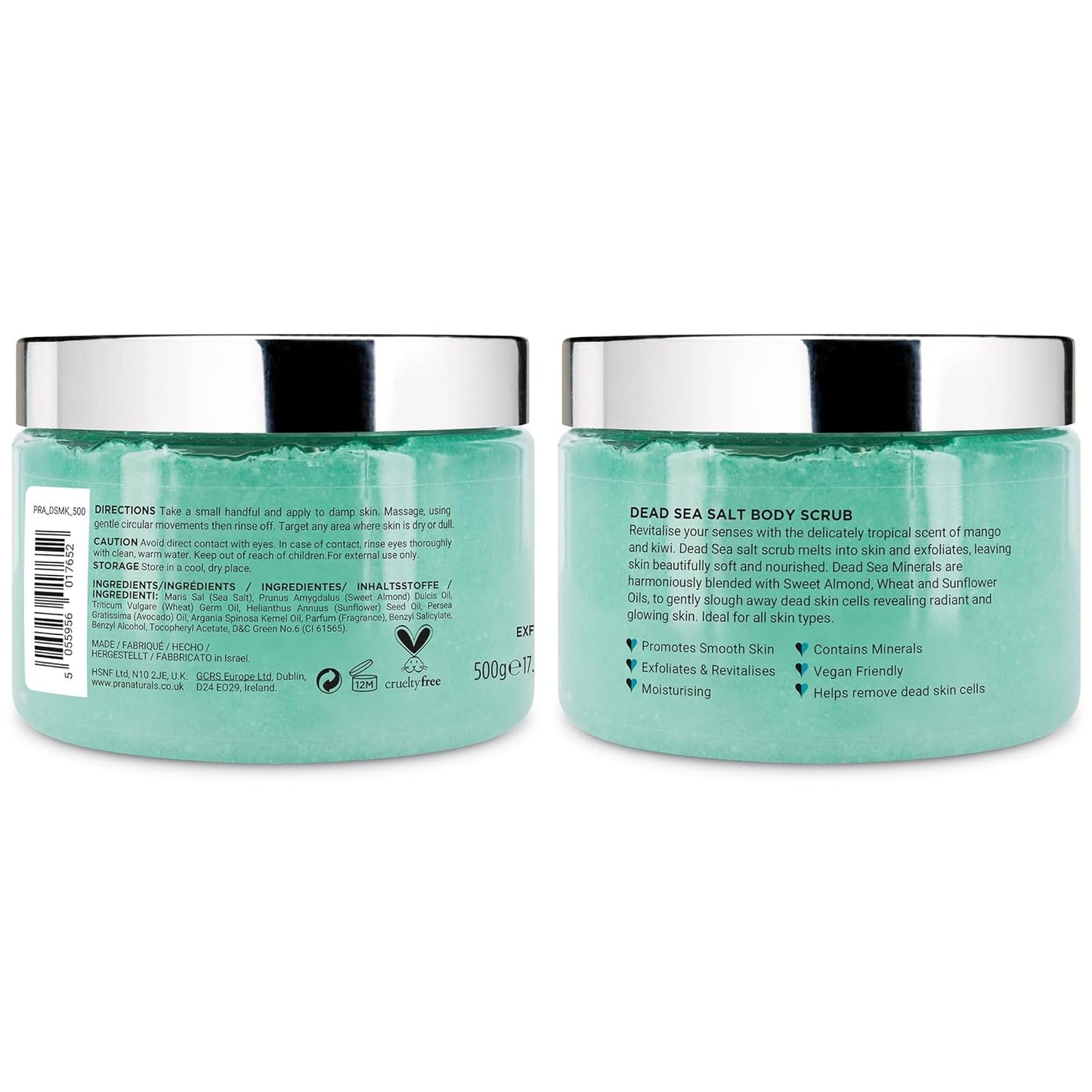 Pranaturals Körperpeeling Mit Salz Aus Dem Toten Meer 500G - Feuchtigkeitsspendend & Pflegend, Natürlichen Ölen & Mineralstoffen, Keine Parabene, Vegan, Frei Von Tierversuchen (Mango Und Kiwi)