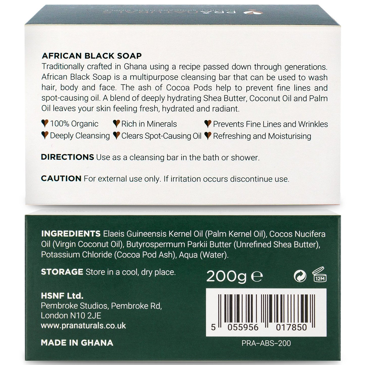 Pranaturals Organisch Afrikanische Schwarze Seife 200G, Vegan Kosmetik, Für Alle Hauttypen, Handgefertigt Im Tropischen Ghana (1X200G)