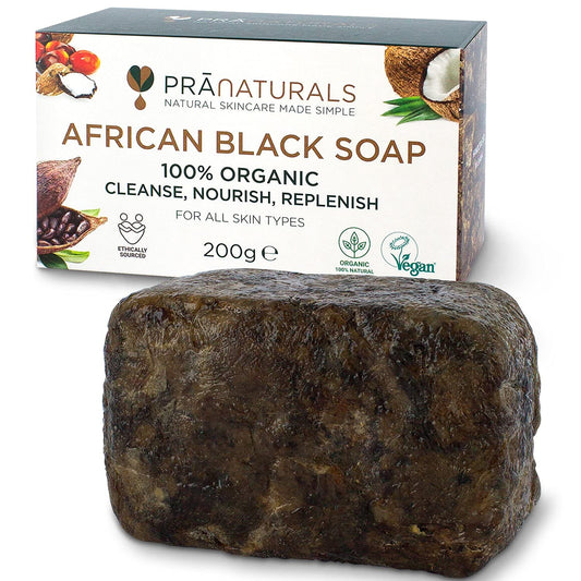 Pranaturals Organisch Afrikanische Schwarze Seife 200G, Vegan Kosmetik, Für Alle Hauttypen, Handgefertigt Im Tropischen Ghana (1X200G)