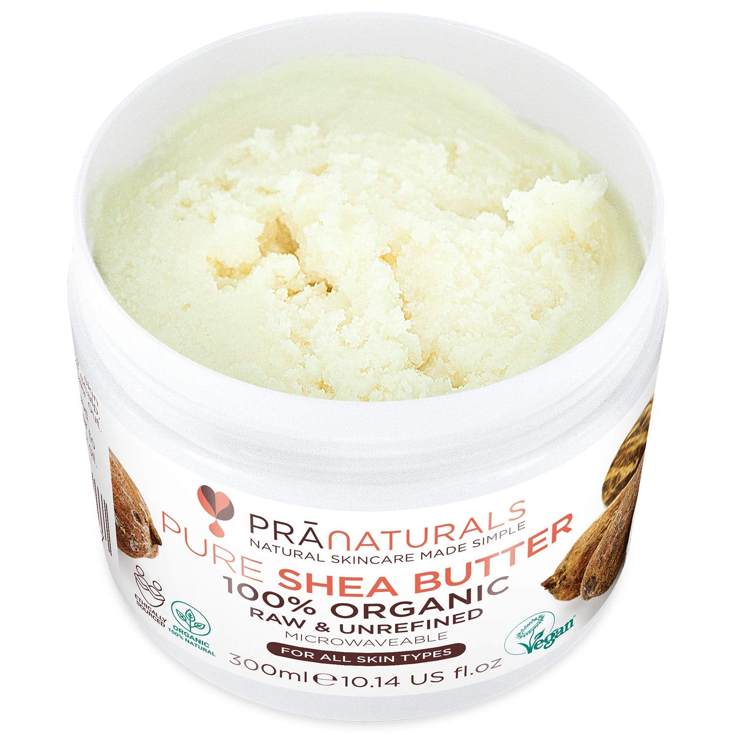 Pranaturals 100% Bio Sheabutter 300Ml, Rohes, Unraffiniertes Extra Virgin A-Grade African Pure Elfenbein All-Natural, Glatte Shea-Nuss-Lippenbalsam-Körperbutter Für Alle Hauttypen