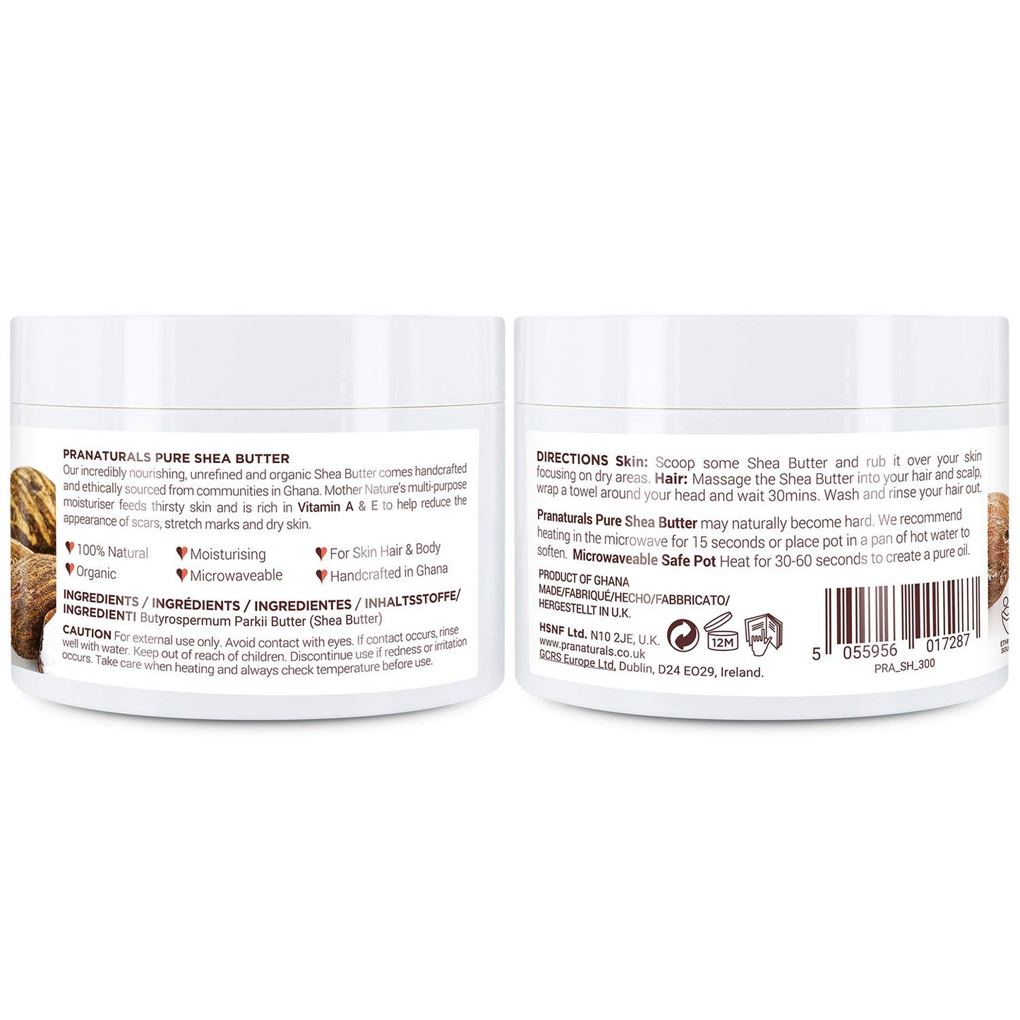 Pranaturals 100% Bio Sheabutter 300Ml, Rohes, Unraffiniertes Extra Virgin A-Grade African Pure Elfenbein All-Natural, Glatte Shea-Nuss-Lippenbalsam-Körperbutter Für Alle Hauttypen